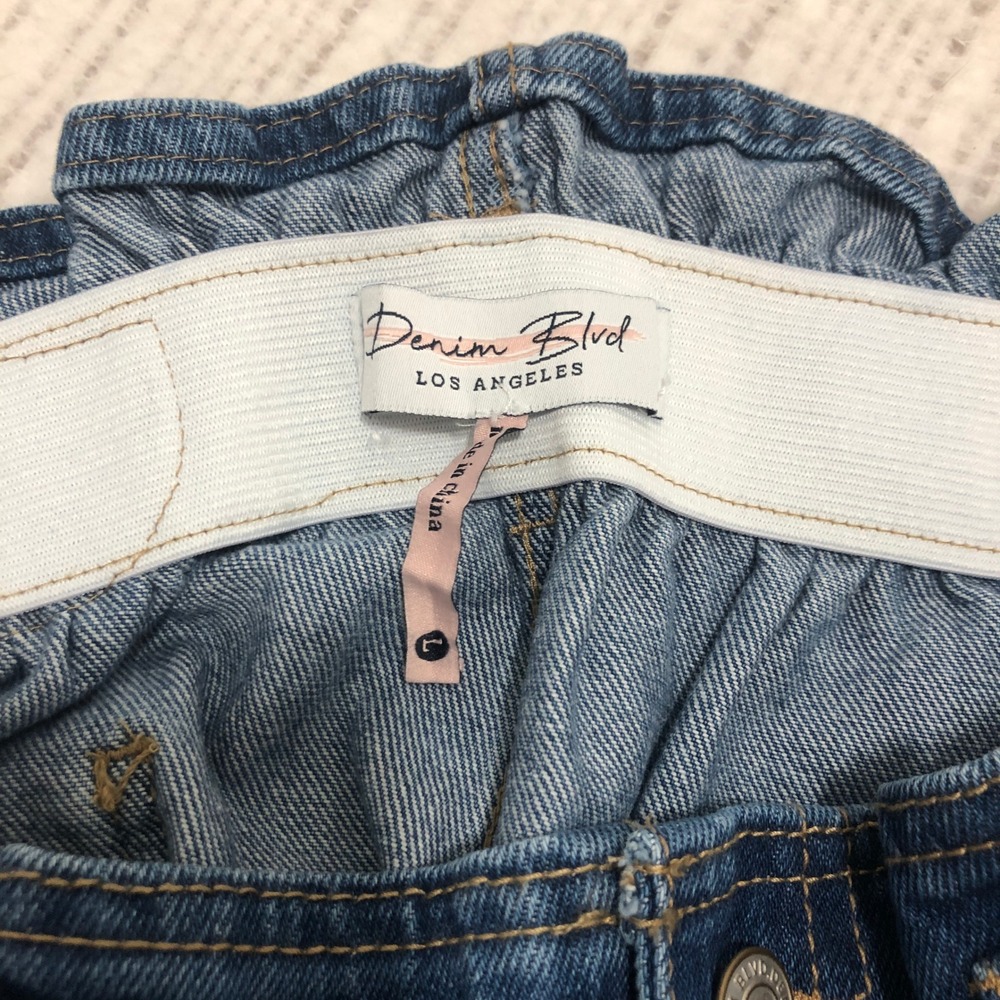 Denim Blvd Los Angeles Paperbag Waist High Rise Denim Shorts Dark Wash Large - Picture 6 of 7